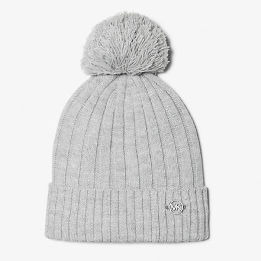 MICHAEL MICHAEL KORS Pom-Pom Acrylic Gray Knit Beanie Hat